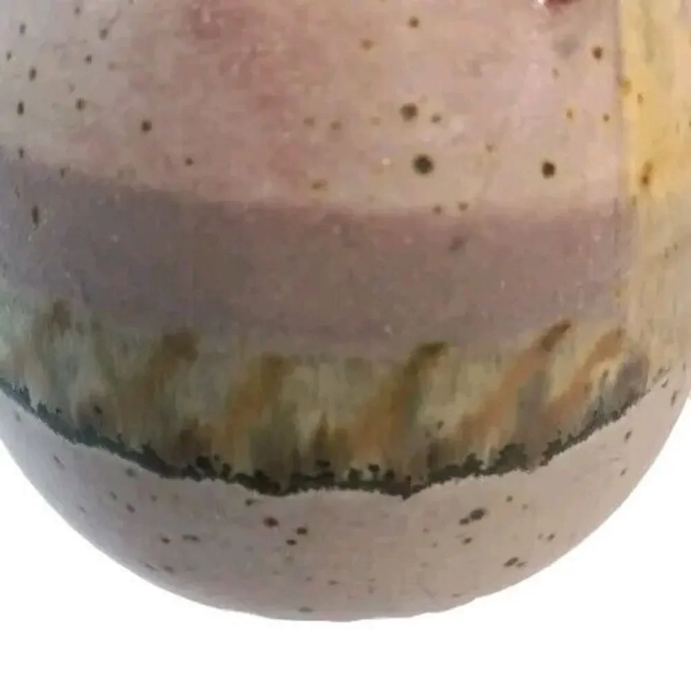 Bridget Hauser Signed Art Pottery Vase Pastels Pink Green Leaves Speckled 5